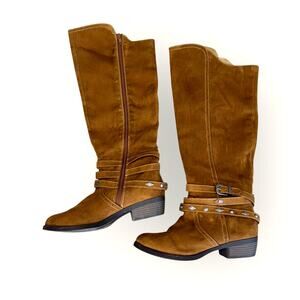 Mudd Womens Faux Suede Sofie Knee High Riding Boots Size 8M Brown Western Boho